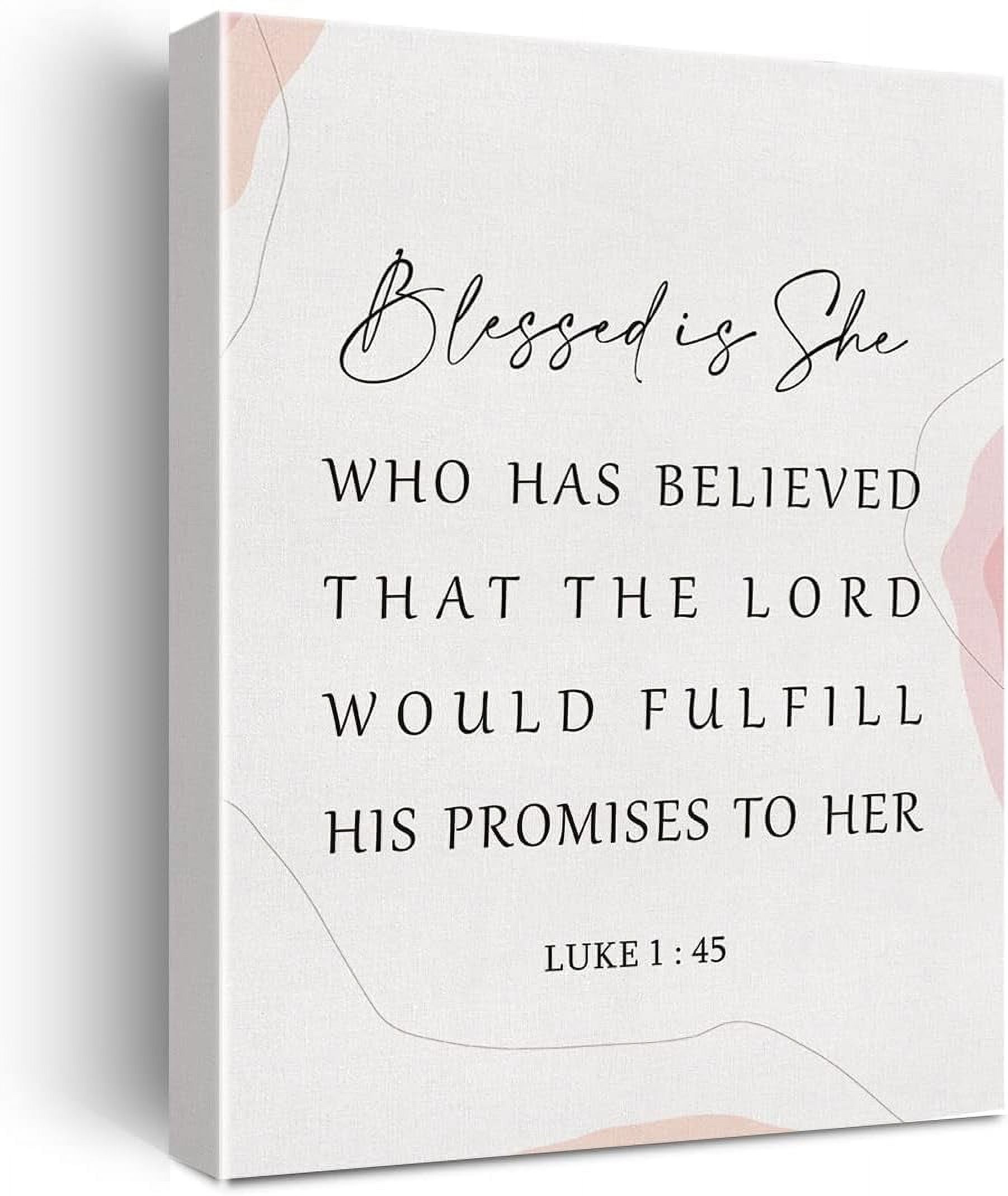 AXXPosters-Inspirational Bible Verse Canvas Print Decor Pink Luke 1 : 45 Christian Wall Painting Posters 12\\u201dX15\\u201d Boho Home Office Decoration (Framed)\\u2026